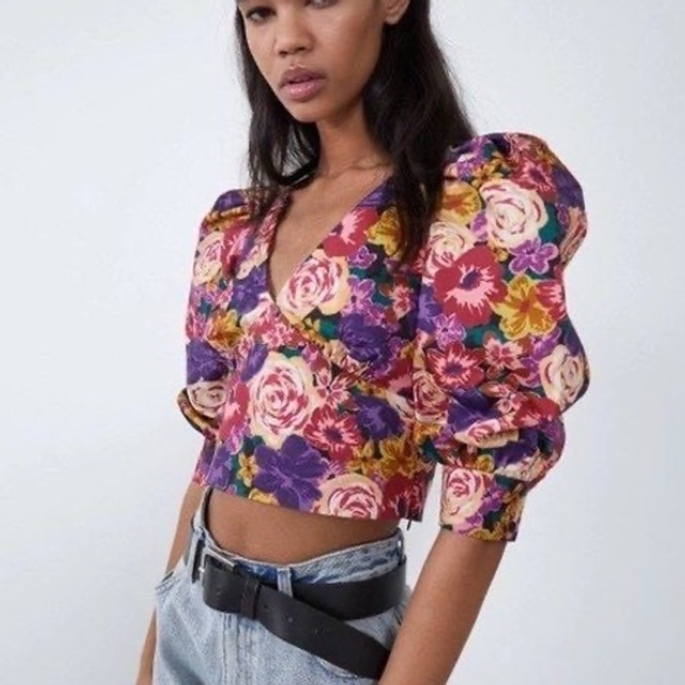 Zara Babydoll Top Women's XS Puff Sleeve Retro 80s‎ Cottagecore